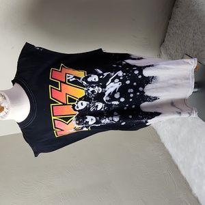 Kiss cutoff concert tour tee workout tank tie dye bleach medium